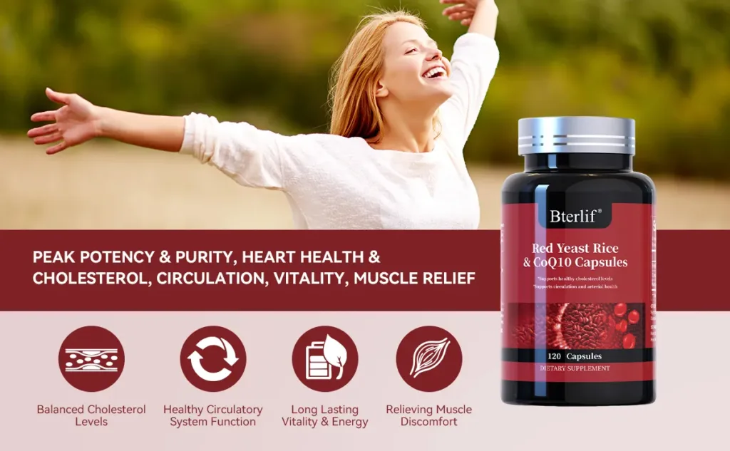 Bterlif Red Yeast Rice CoQ10 Capsules - heart health cholesterol supplement dietary