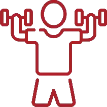 Red line icon of a person lifting dumbbells symbolizing physical fitness workout and energy boost