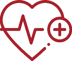 Red heart rate monitor pulse line icon representing cardiovascular health and medical support