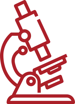 red outline microscope icon representing laboratory research science and analysis