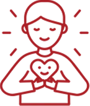 Meditating person icon with glowing light representing stress relief and inner confidence boost