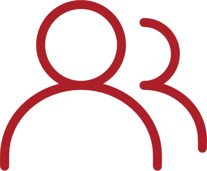 red outline user group icon representing people team community and customers
