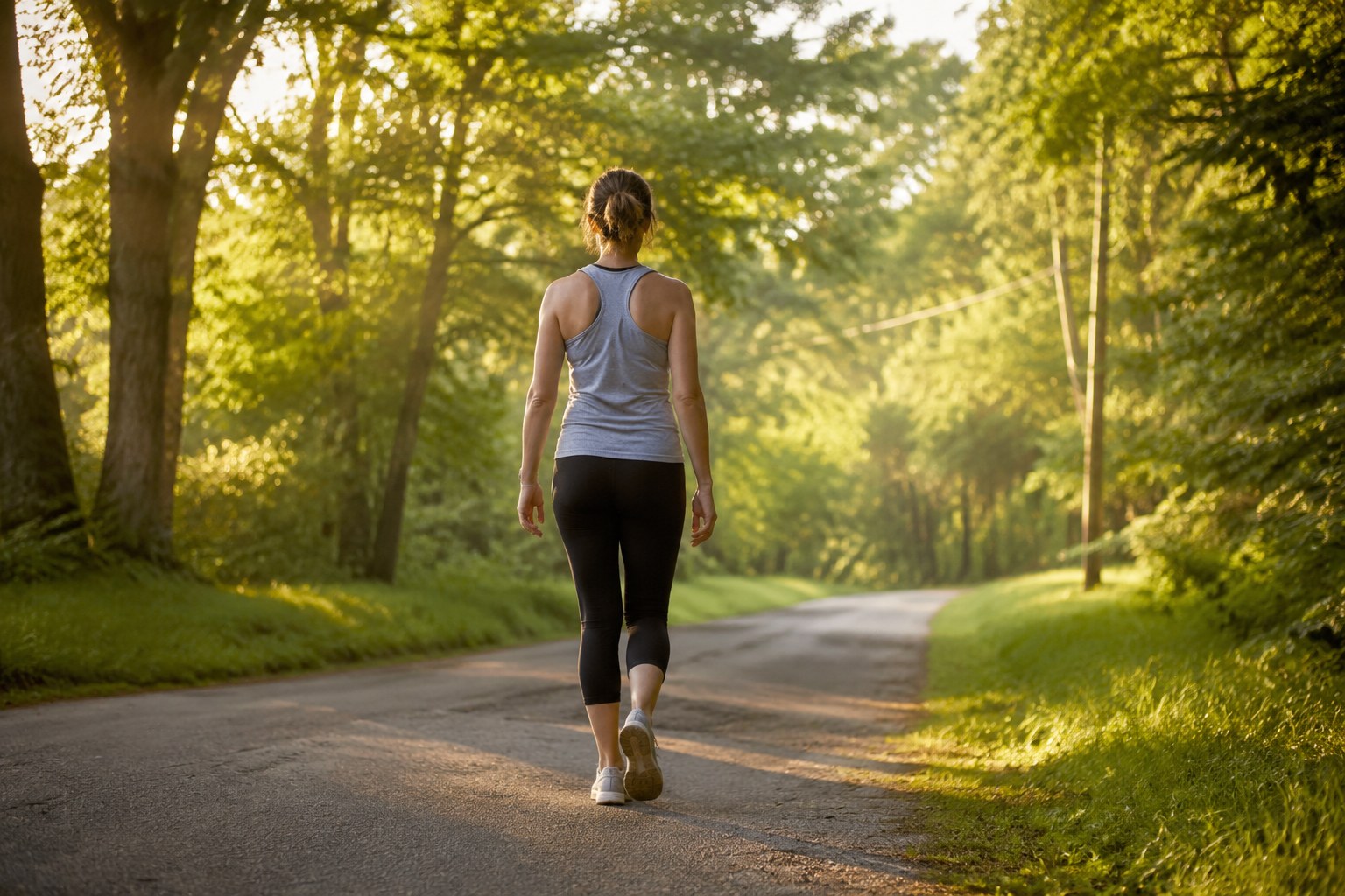 Woman walking outdoors for daily lymphatic circulation support
