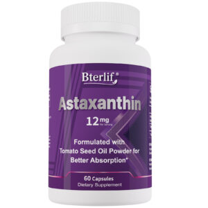 Bterlif Astaxanthin 12mg supplement bottle front view white background