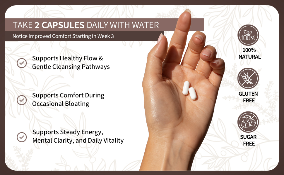 Lymphatic Flow Support take 2 capsules daily with water natural gluten free sugar free