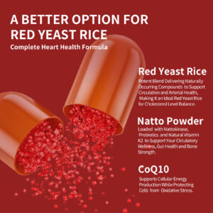 Red Yeast Rice CoQ10 capsules supplement bottle side angle view