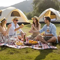 Friends outdoor picnic camping healthy lifestyle nature - bterlif wellness supplement